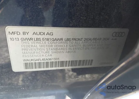 2014 Audi S4 3.0T Premium Plus from USA, damaged, VIN WAUKGAFL4EA061331